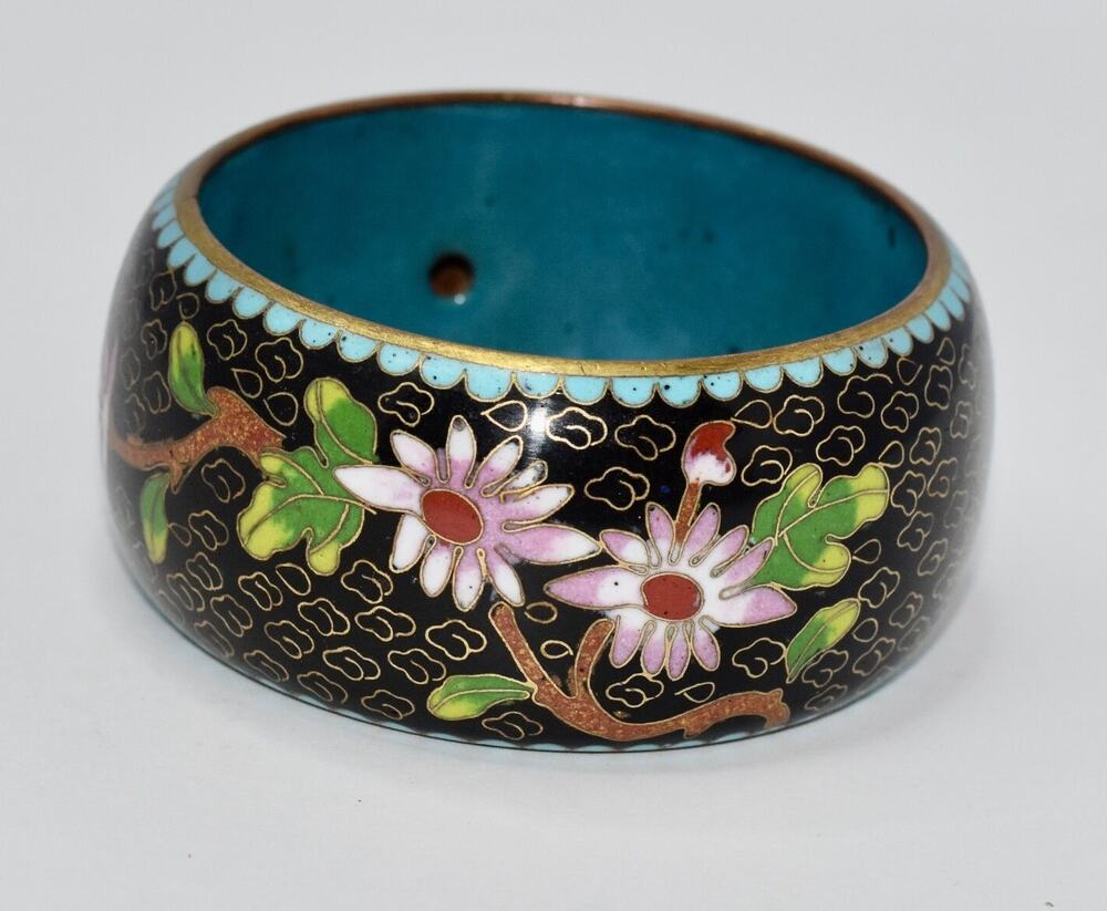 Chinese Cloisonné Enamel Flower Bangle Bracelet - Vintage